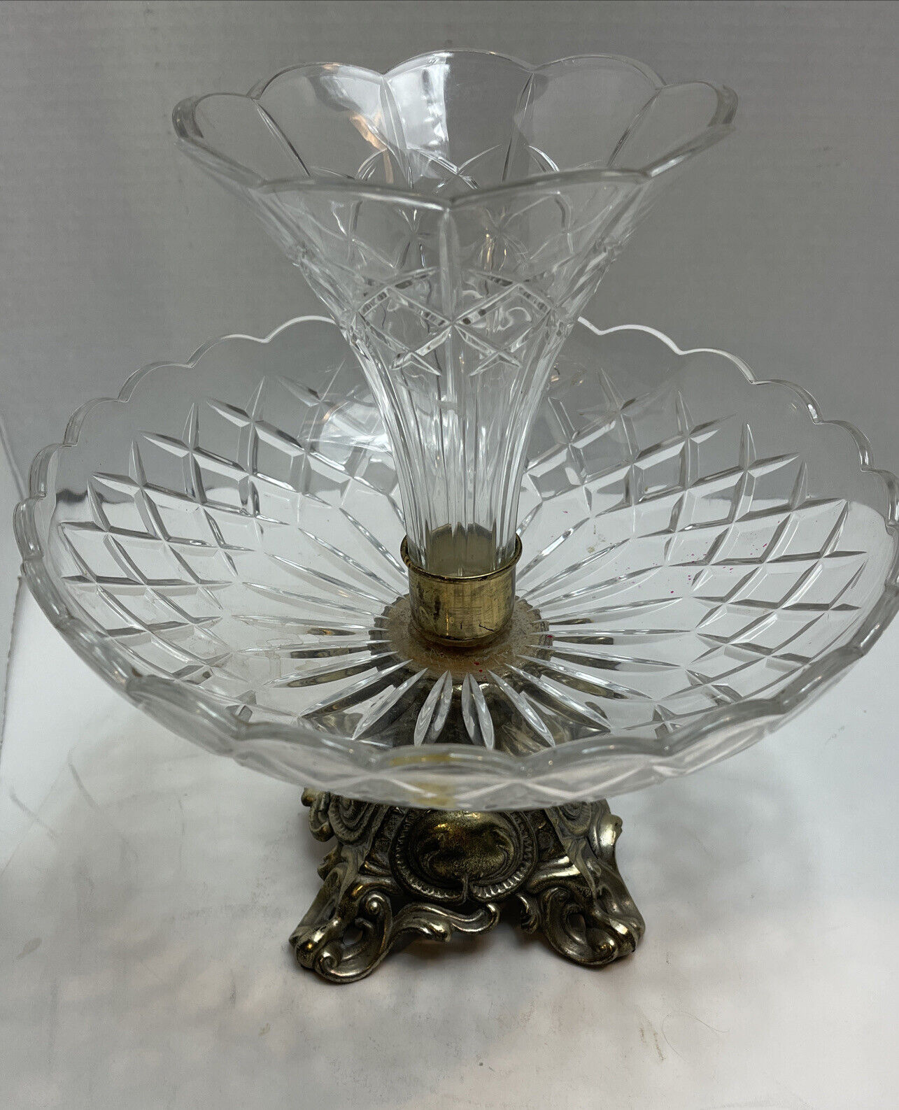 Vintage Silverplate & Crystal Flower Epergne Centerpiece 10 1/2" Tall