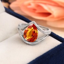 Flawless Ceylon Orange Sapphire Pear 925 Sterling Silver Handmade Ring 11x9 MM