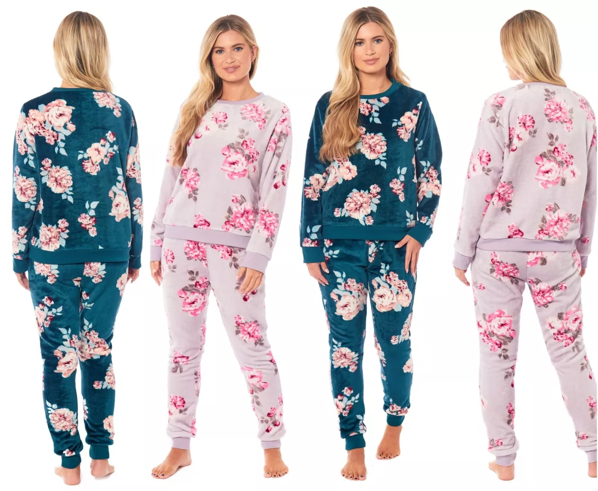 Floral Print Ladies Women PJS Fluffy Fleece Warm Cosy Soft Teddy Sherpa  Pyjamas