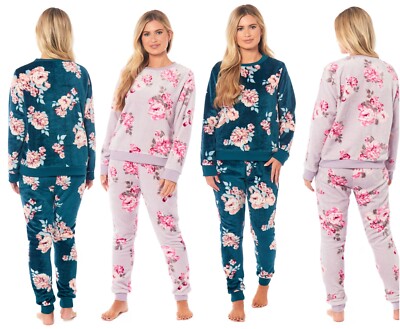 Floral Print Ladies Women PJS Fluffy Fleece Warm Cosy Soft Teddy