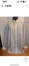 Arrow Men's XXL 18-18.5 Striped Wrinkle Free Dress Shirt Blue Beige Cotton Blend