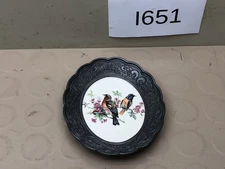 Peltro Pewter Birds Porcelain Mini Oval Wall Plaque Picture