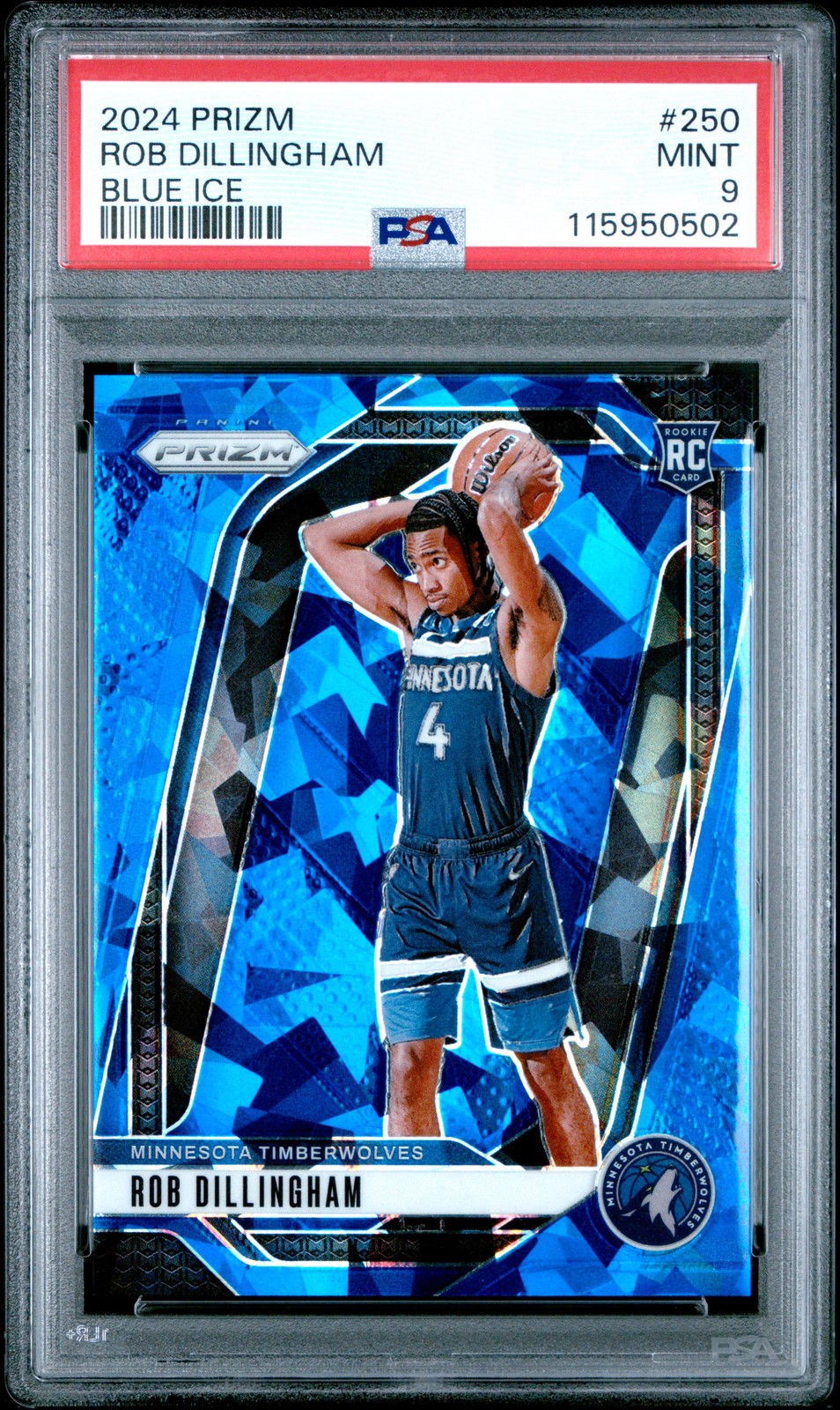 2024 Panini Prizm #250 Rob Dillingham Blue Ice Prizms Rookie Card RC /125 PSA 9