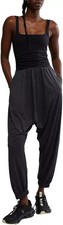  128 Free People Movement Shiny Happy One Piece Yoga Jumpsuit Black Large