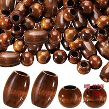 130 Pieces Macrame Wooden Beads 10mm Hole Loose Beads with Hole Brown Classic
