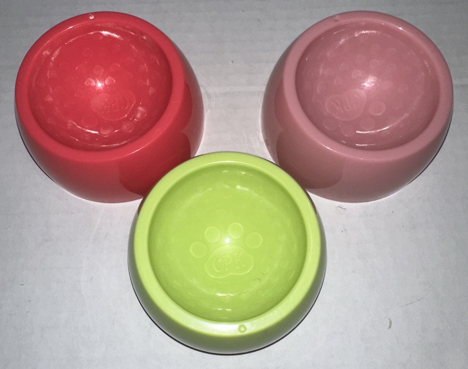 Lot Of 3 Cabbage Patch Kids CPK Round Pet Bowls Pink & Green