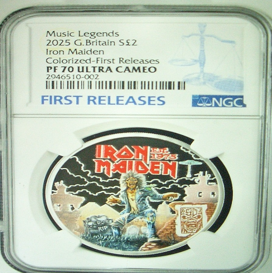 2025 2PD GB 1OZ SILVER PROOF NGC PF70 IRON MAIDEN MUSIC LEGENDS