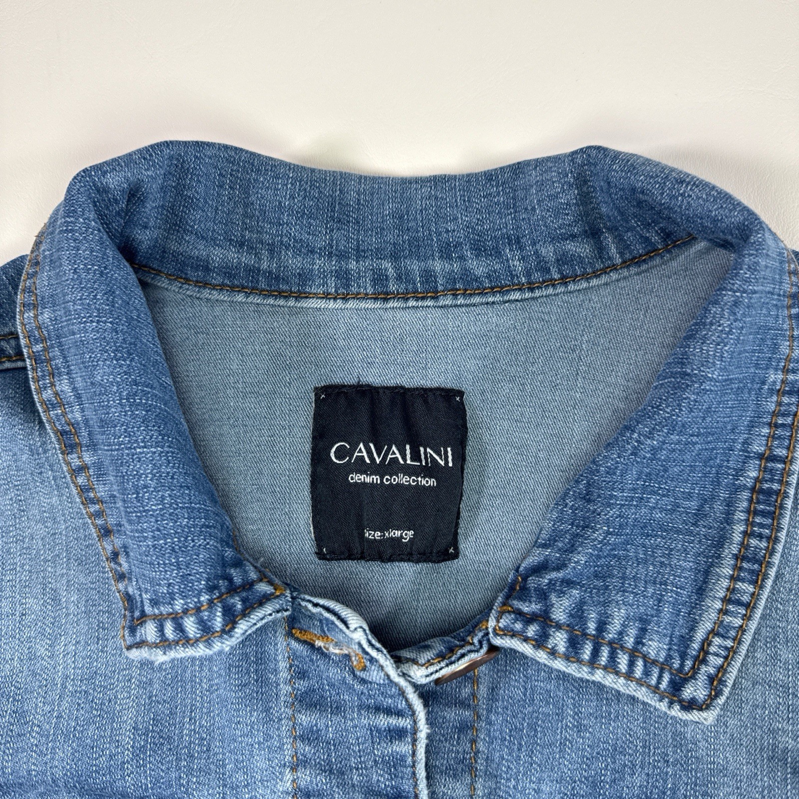 Cavalini Blue Button Collared Pockets Women's Den… - image 2