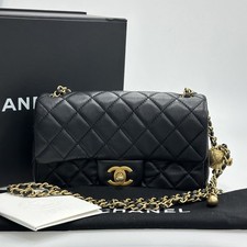 Chanel Classic Flap Large Mini Black Caviar Leather Gold Adjustable Ball Chain