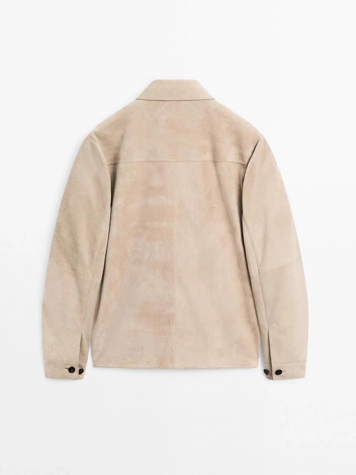 Men's Beige Shirt Jacket 100% Pure Suede Custom Made Size XS S M L XL 2XL - 356 - Image 4 of 4