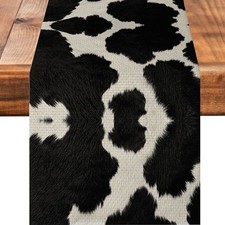 Cow Print Black Table Runner Kitchen Dining Linen Table Decoration for Indoor Ou