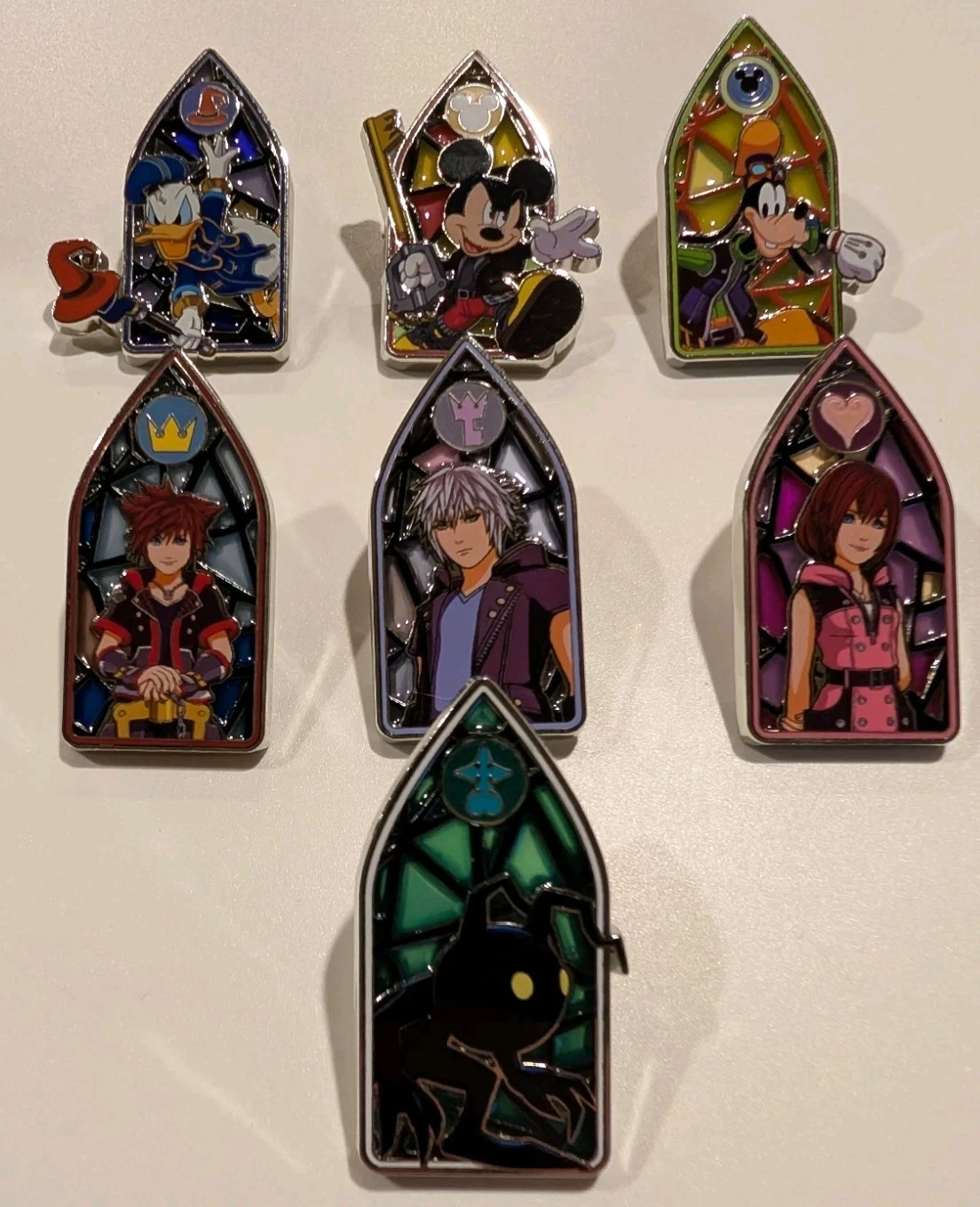 Complete Set Of 7 - Disney Kingdom Hearts Stained Glass Enamel Pin Shadow & Riku