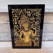 Artisans Angkor Gilded Thai Goddess Wall Plaque Signed Vintage 1990s  11”x8”