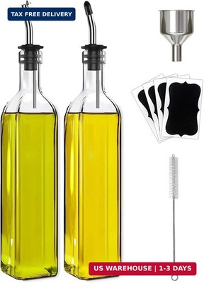 Leaflai Olive Oil Dispenser Bottle, 2 Pcs Glass Olive Oil Dispenser and Vinegar