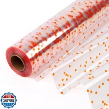 CMFYHM Clear Cellophane Wrap Roll with Orange Polka Dots | 34" x 