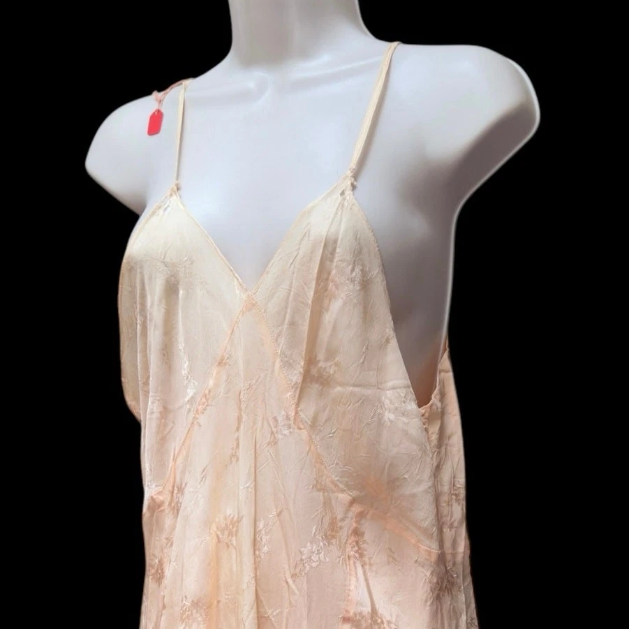 1930’s Crema Naranja Corte Sesgado Vestido Camisón Floral Repujado De Colección LEER Foto 2 de 4