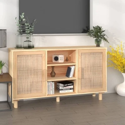 Sideboard Braun 105x30x60 cm Massivholz Kiefer Holz Natur Rattan Schrank Kommode - Bild 1 von 4