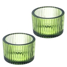 2 Pcs Tea Light Candle Holder, Glass Candle Holders, Green