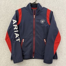 Ariat Jacket Women XL Blue Red Team Softshell Full Zip Wind Water Resistant