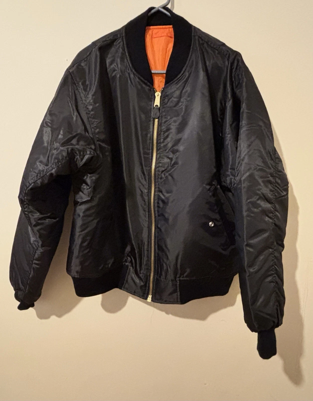 Rothco Men's MA-1 Reversible Bomber Jacket Black/Orange Full Zip Satin Nylon XL - product detail image 2