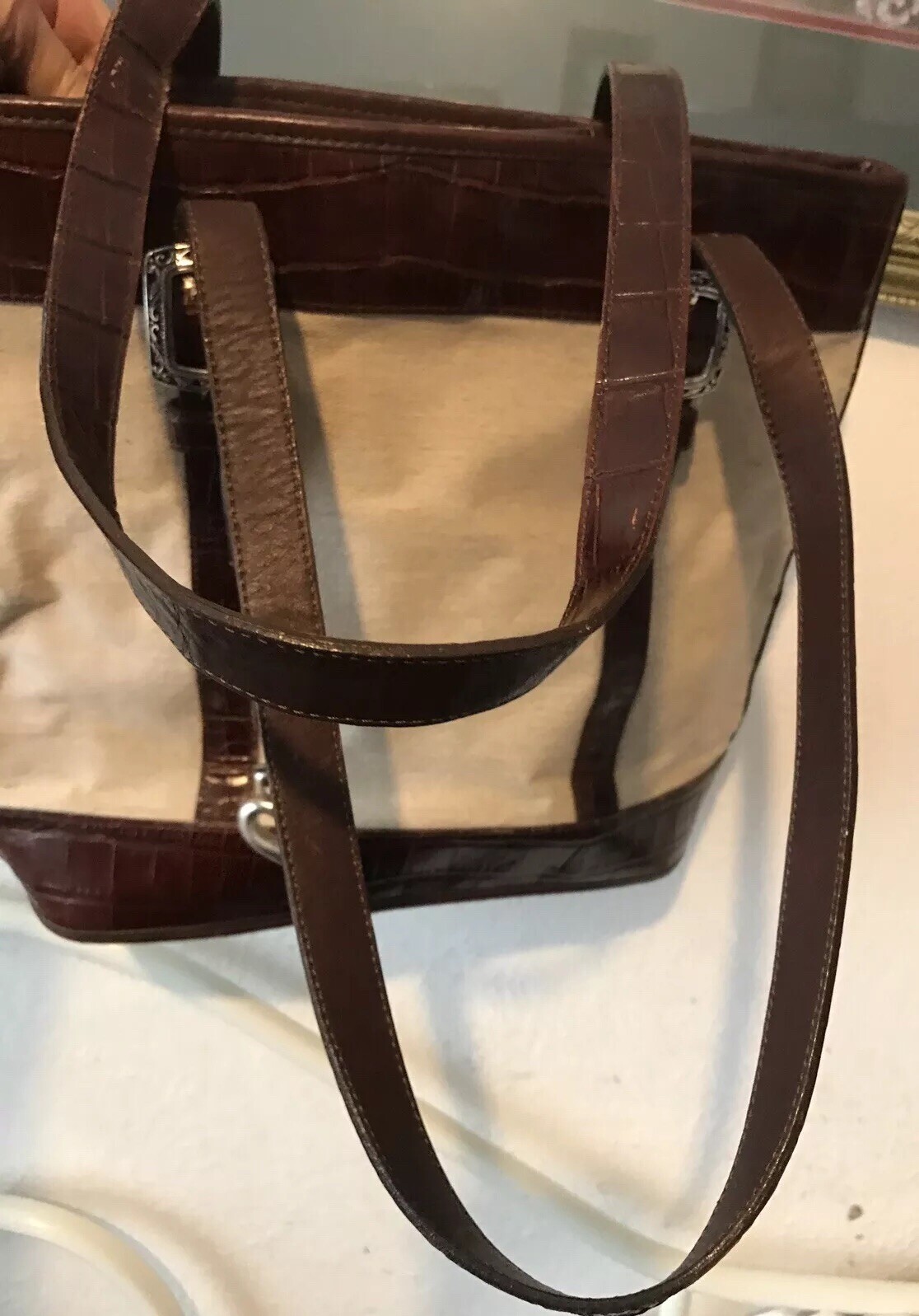 PONY Borsa a mano LG TOTE LG BRIGHTON robusta fibbie argento vintage tela e pelle