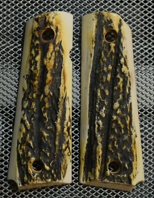 SIDNEY RYAN 1911/Clones Kimber/Colt Frames Stag Aged Look Grips #5 Hand Colored Aged.