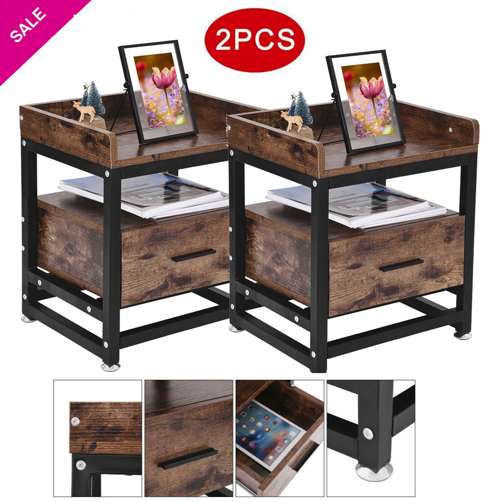 Set Of 2 Multipurpose End Tables Bedroom Nightstand Sofa Side Table White For Sale Online Ebay