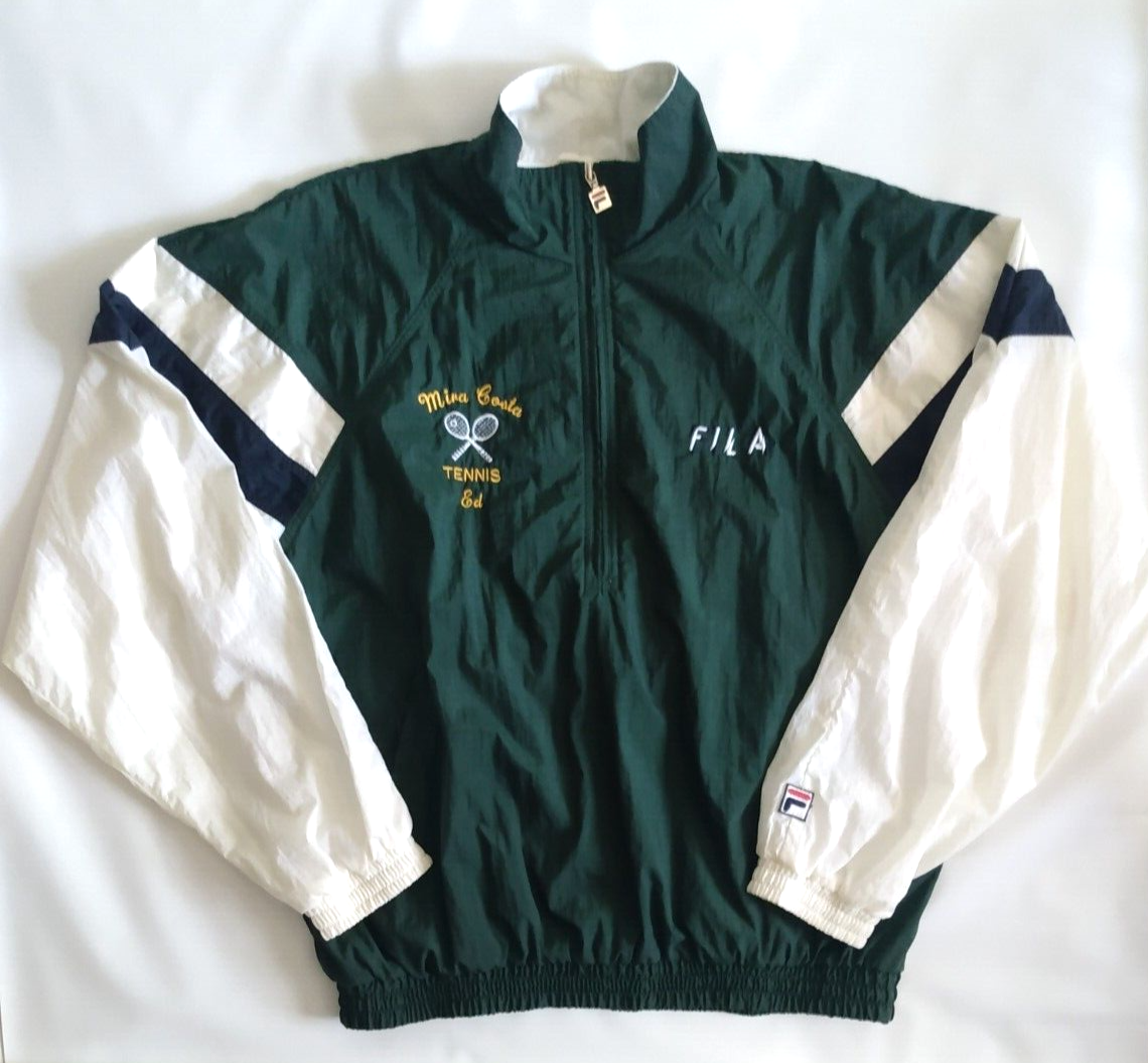 Giacca a vento vintage anni 90 Fila verde avorio colorblick nylon USA taglia L tennis