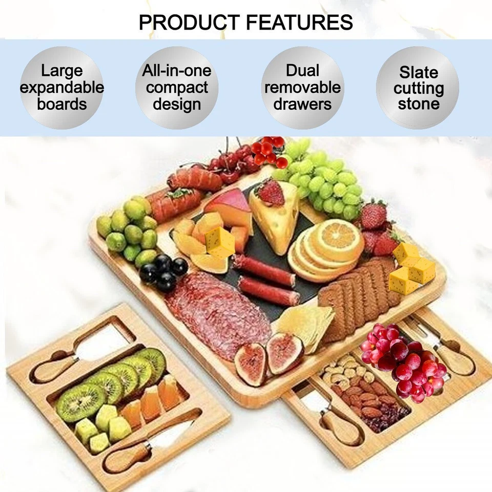 Juego de regalo tablas de queso charcutería con pizarra y juego de cuchillos de acero inoxidable Foto 2 de 4