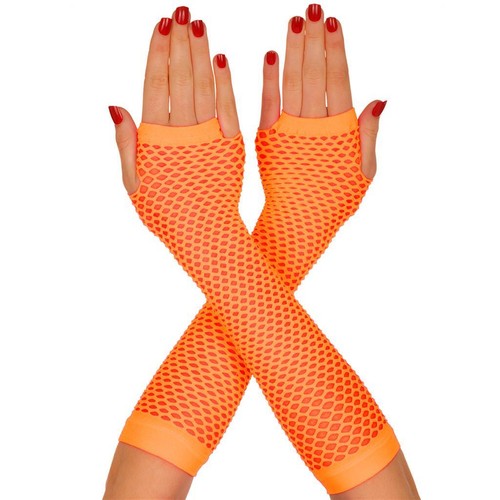 ORANGE NEON COSTUME PIECES TUTU LEG WARMERS GLOVES BEADS 80s FANCY DRESS PARTY - Picture 4 of 10