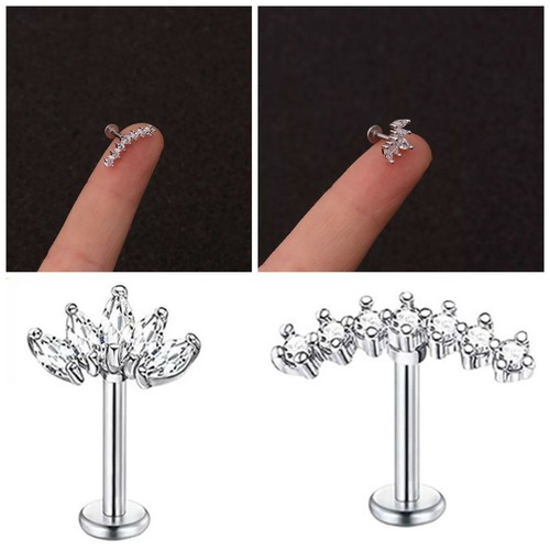 Knorpel Labret Piercing Ohrringe Nieten Kristall Edelstein Flache Scheibe Rückseite Tragus Helix - Bild 7 von 9