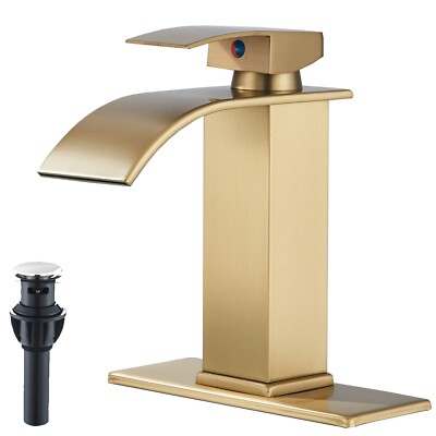 Brushed Gold Bathroom Basin Sink Faucet Waterfall Single Handle 3 Hole Mixer Tap