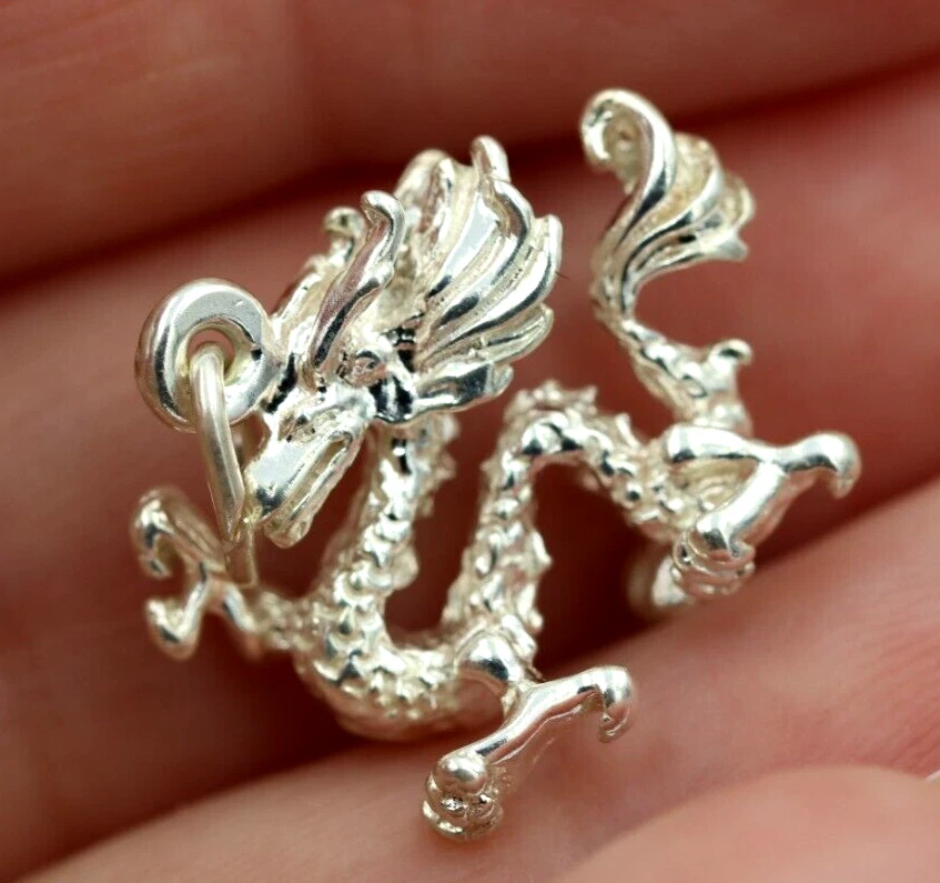Genuine Sterling Silver 925 Large Chinese Dragon Charm Pendant Free Post Oz