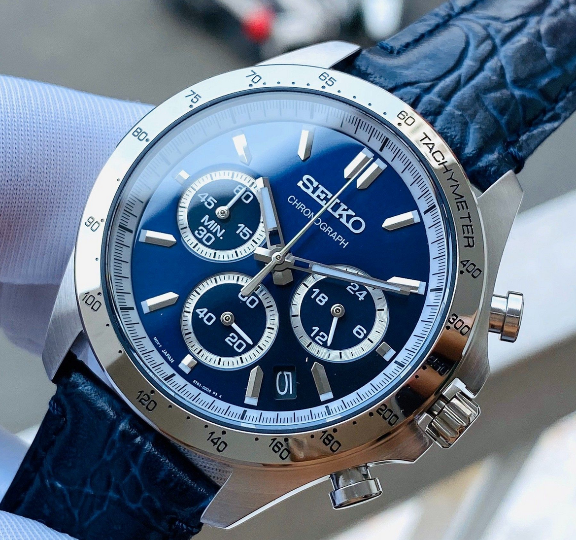 Seiko Spirit Blue Dial Leather Band SBTR019 Chronograph Men's