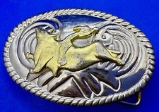 Cowgirls Kids Vintage Cowboy Saddle Bronc Western Two Tone Small Belt Buckle