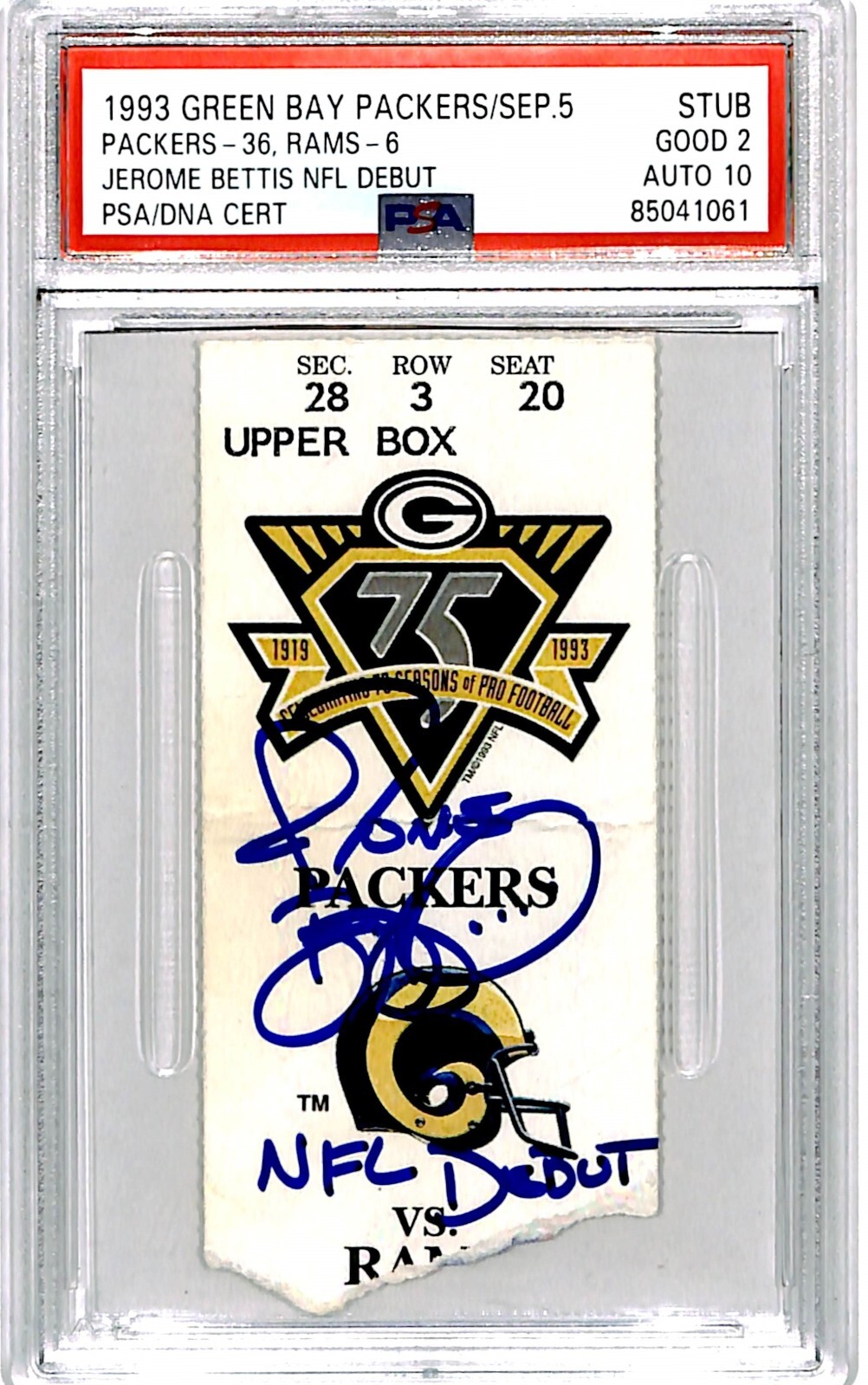 Jerome Bettis Autographed Signed St. Louis Rams Ticket Stub Debut PSA 