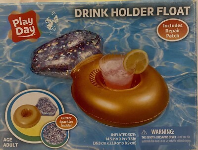 Pool Float Drink Holder Diamond Ring Gold and Silver 15x9x4 Pool Toys Open Box