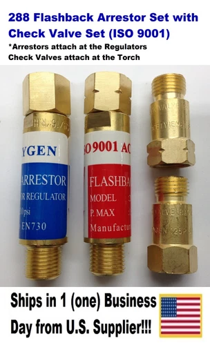 OXYGEN/ACETYLENE/PROPANE FLASHBACK ARRESTOR/CHECK VALVE SET-TORCH WELDING 288