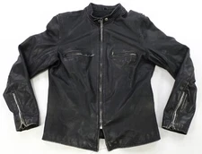 Rare Vintage ESPIRIT Full Zip Leather Racer Jacket 90s Made In Korea Black SZ 42