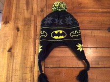 Batman cap hat knit beanie youth child s black DC Comics Sherpa