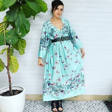 Vintage 80s Mumu XL Floral Pastel Butterfly Maxi House Dress Cottagecore Kaftan