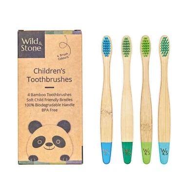 WILD AND STONE Children's Organic Bamboo Toothbrush (Eco-friendly) - Pack of 4