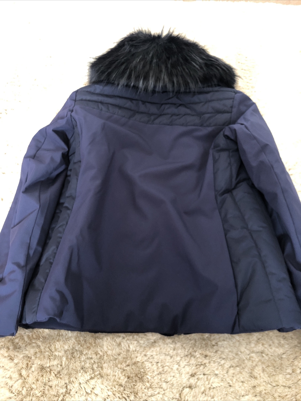 Elegant Ladies Slim Fit Dark Blue Jacket with Faux Fur Collar image 4