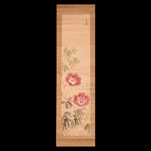 ANTIQUE CHINESE QING SILK ART PAINTING HANGING SCROLL - CHRYSANTHEMUMS - SIGNED