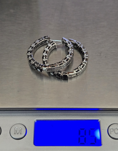 Natural Black Spinel Inside Out Hoop Earrings in Rhodium Over Sterling 9.0ctw - Picture 7 of 9