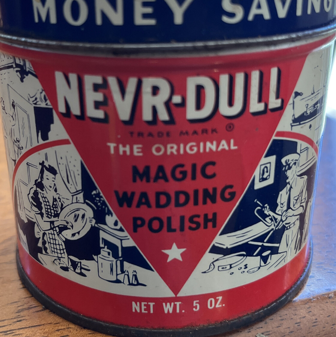 Vintage NevrDull The Original Magic Never Dull Wadding Polish 5 OZ Tin