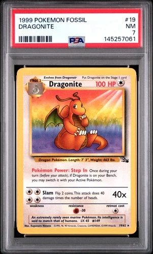 1999 POKEMON FOSSIL #19 DRAGONITE PSA 7