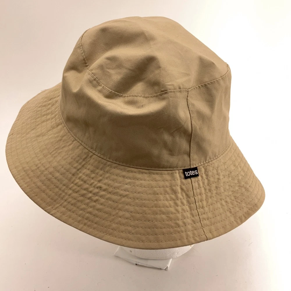 Totes beige large brim sun hat bucket hat cotton blend