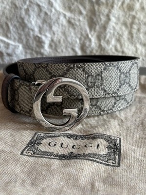 Gucci Brown GG Supreme Gold Interlocking G Buckle Belt Size 90 Authentic NEW   