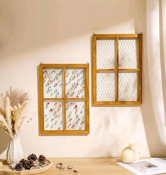 Chunful 4 Pack Chicken Wire Wooden Frame Unfinished Wood Window Frame.